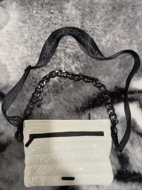 BCBGeneration White Quilted Crossbody Bag with Black Chain and Logo Strap
